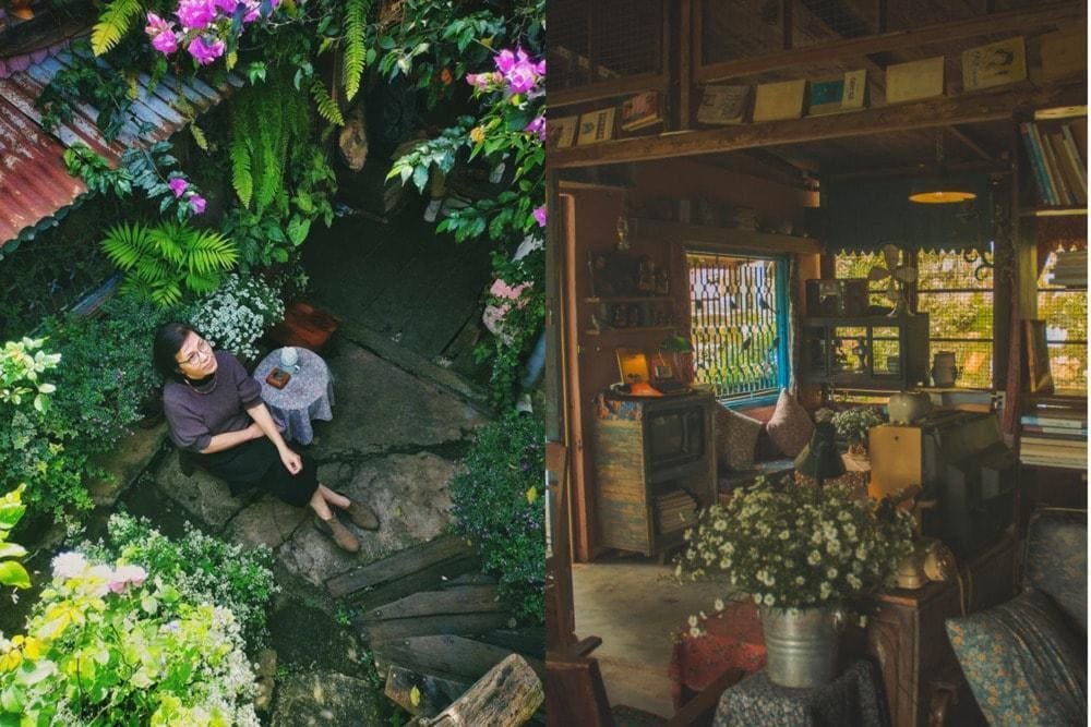 Quán có chỗ ngồi bên trong và bên ngoài với view hướng núi, thiên nhiên bao quanh (Nguồn: Fanpage Gạt tàn đời)